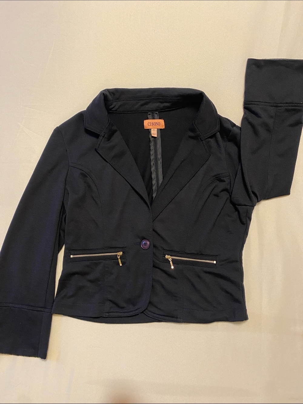 Ci Sono Black Stretch- Knit Blazer with Zip Pockets. Small